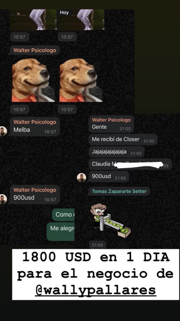 Captura de WhatsApp: USD 1.800 en un solo día